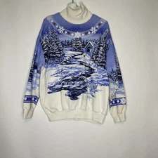 Vtg 90s Art Unlimited All Over Print Winter Scene Double Sided Size Large USA