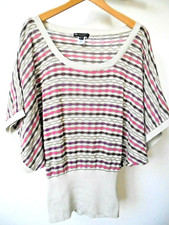 MANGO Batwing Jumper Size M Sportswear Loose Knit Beige Pink 80's Retro vibe