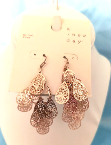 NEW with TAGS A New Day Women's Chandelier Earrings Rose Gold Color Filagree - Picture 6 of 15