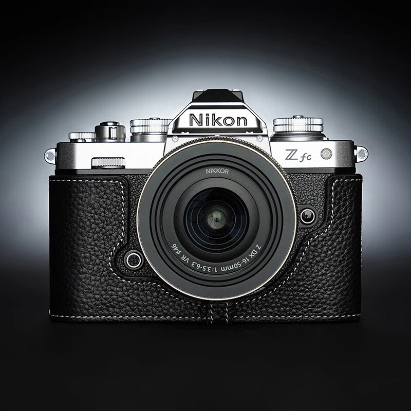 Estuche de media cámara hecho a mano vintage de cuero real genuino para Nikon Zfc Foto 2 de 4