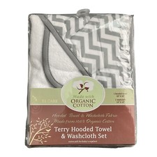 Gray Chevron Organic Cotton Hooded Towel Washcloth Set Newborn Boy or Girl Gift