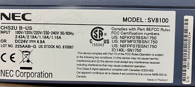 NEC SV8100 CHS2U B-US PHONE SYSTEM WITH MOUNTING BASE/POWER CORD FREE SHIPPING