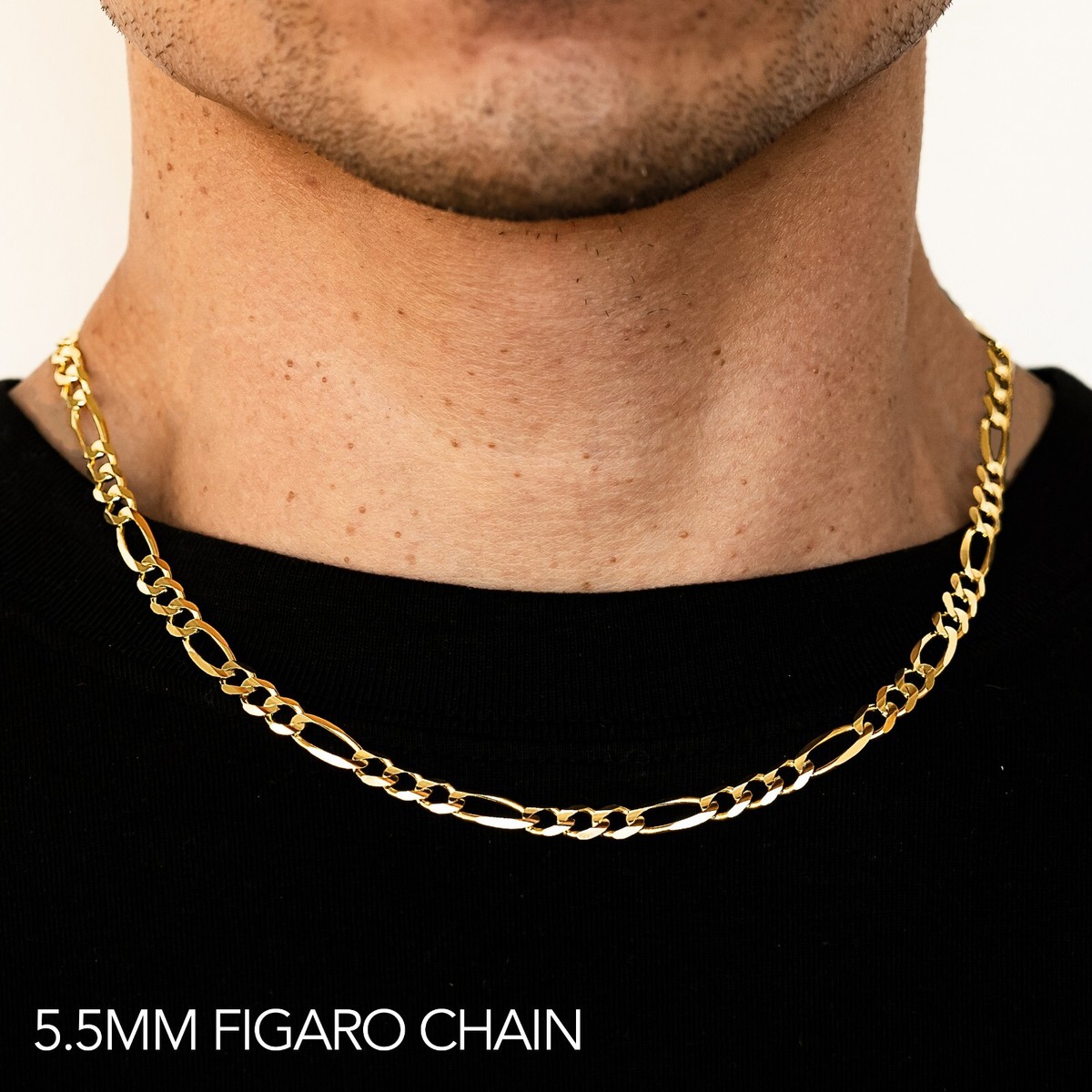 10k Yellow Gold 5.5mm Solid Figaro Chain Necklace Size 16