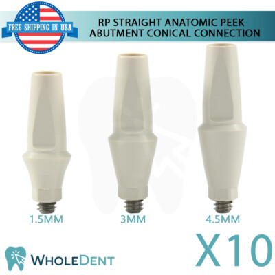 10x RP Conical Connection Straight Anatomic PEEK Abutment Dental Ø4.75mm