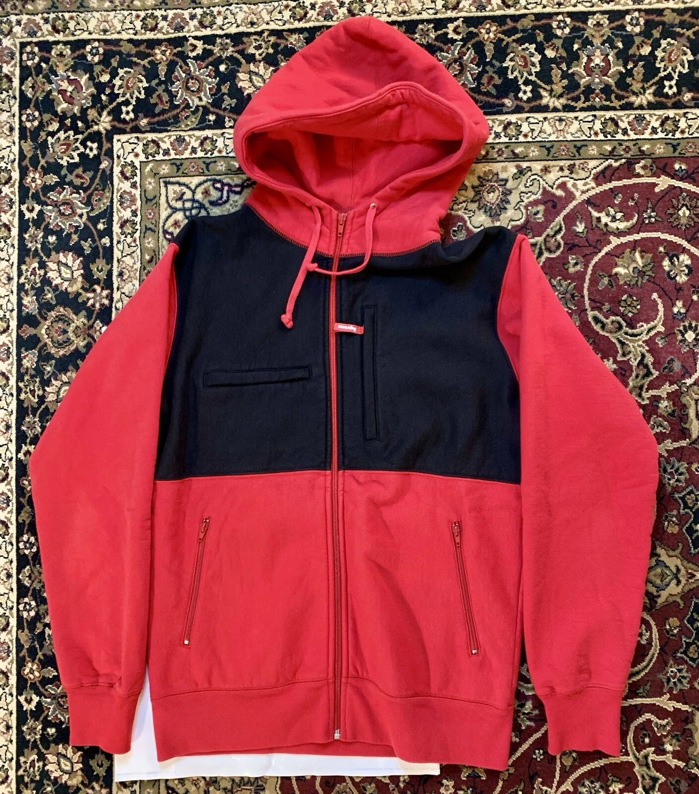 Sweat à capuche zippé extérieur Supreme Cut Sew noir rouge moyen neuf