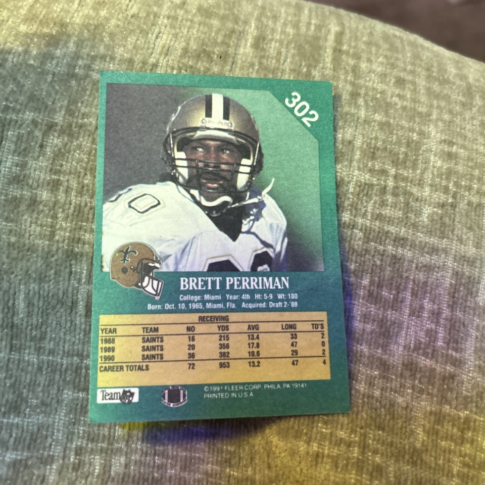 1991 Fleer - Brett Perriman #302 Trading Card New Orleans Saints - Image 2 of 4