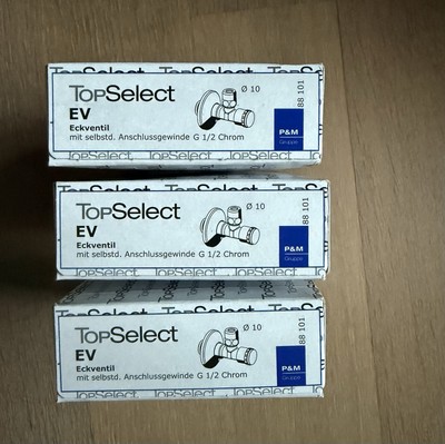 3x TopSelect Eckventil EV mit selbstd. Anschlussgewinde G 1/2 Chrom Durchm. :10