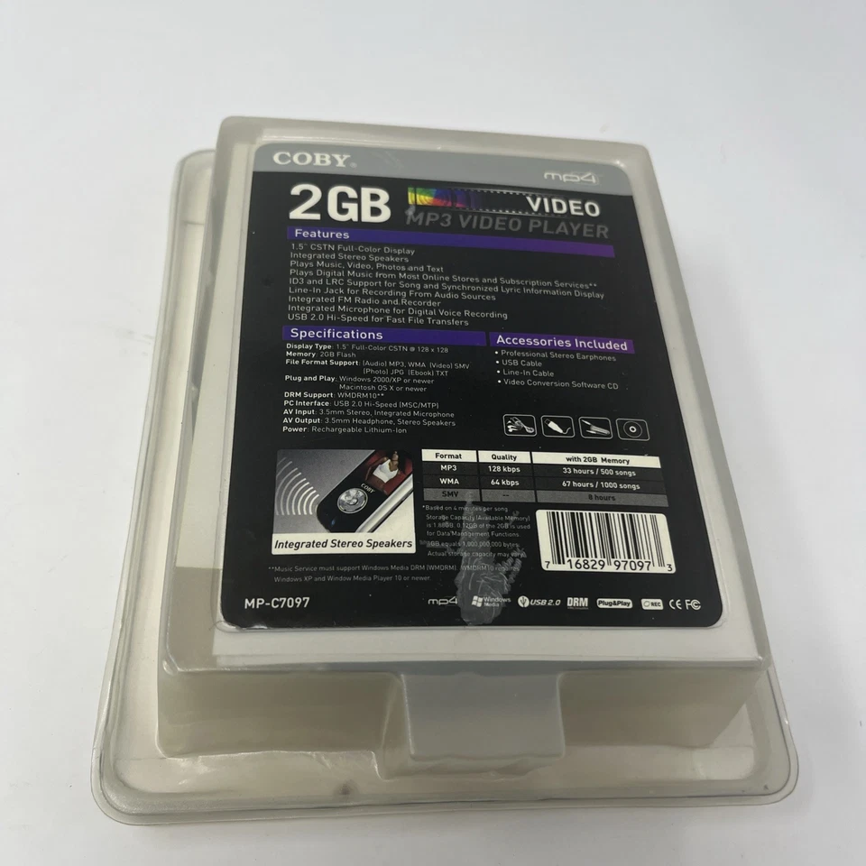 Coby MP4 2GB MP3 Video Player FM Tuner Plug and Play MP-C7097 Silver Black NEW - Image 3 of 3