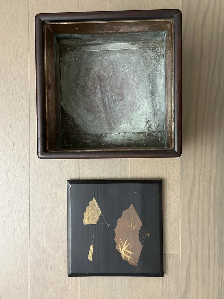 Rare Antique 1923 Dated Japanese Hibachi Brazier Box, Maki-e Lacquer Lid, Signed - Image 2 of 4