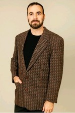 Missoni Brown Virgin Wool Mens Vintage Plaid Luxury Designer Jacket Blazer 52R