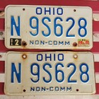 Ohio nicht kommerziell abgestimmtes Paar Nummernschilder #N 9S628 weiß & blau Ablaufdatum 1985