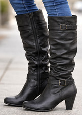 Shoe Dept Nellie Wms Black Knee High Boots Size 10W Wide Mid Heel Slouch Zip Ups