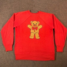 Vintage 1984 Teddy Bear Raglan Sweatshirt Red Graphic Crewneck 80s WSSP 20x25