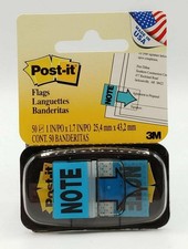 Post-it Printed Message Flags, "Note" with Arrow, 1 Inch Blue, One Dispenser