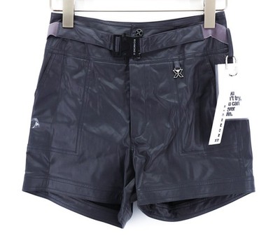 John Richmond Women's Shorts S Gray Coated High Waist With Belt Pockets