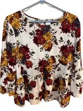 Time and Tru Women's Floral Ruffle Bell Sleeve Peplum Top Blouse Size XL 16/18