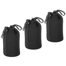 3Pcs 3.9" ID x 7.1" H Camera Lens Bag with Thick Protective Neoprene Black