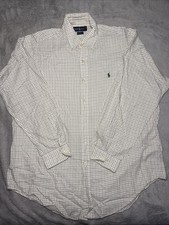 Polo Ralph Lauren Yarmouth Shirt Size 16 34/35 White Brown Check Button Down Men