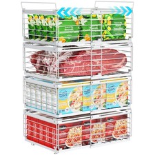 iSPECLE 4 Pack Freezer Organizer Bins, Adjustable Wire Baskets for 10 White