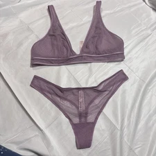 Victortia’s Secret Light Purple Mesh Unlines Bralette Thong Set NWOT Medium
