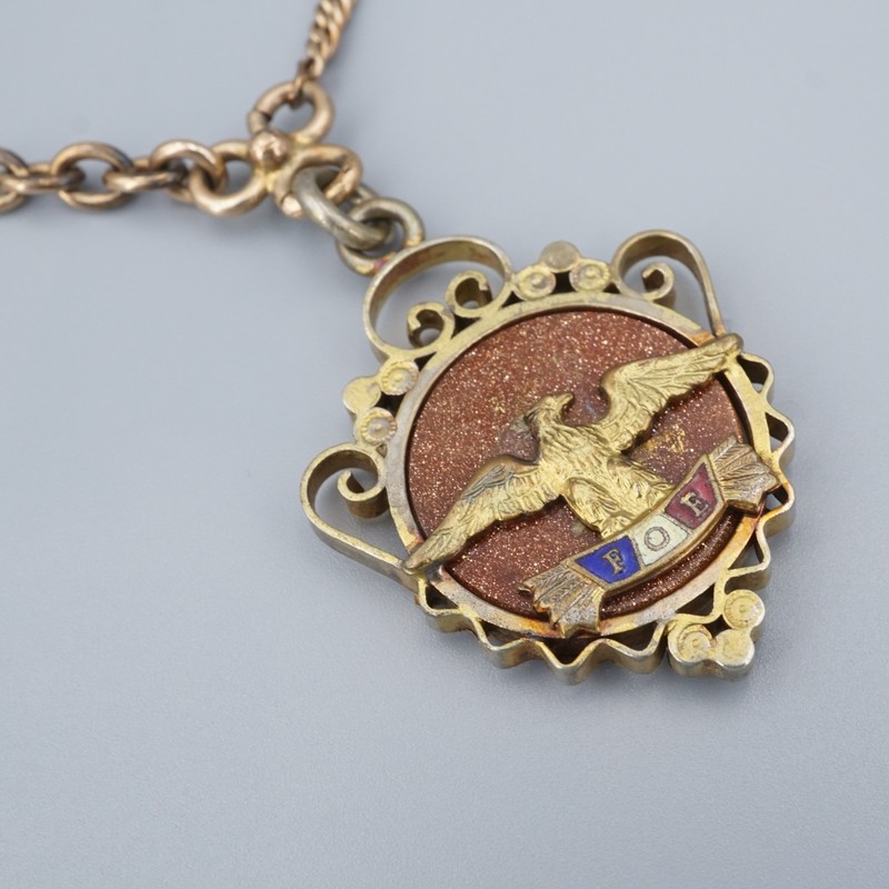 Antique FOE Fraternal Order of the Eagle Enamel Fob Pendant GF Gold Fill M2030