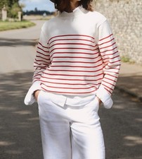 RRP79 Hobbs Petra Jumper S UK 10/12 Striped Cotton rich Breton classic