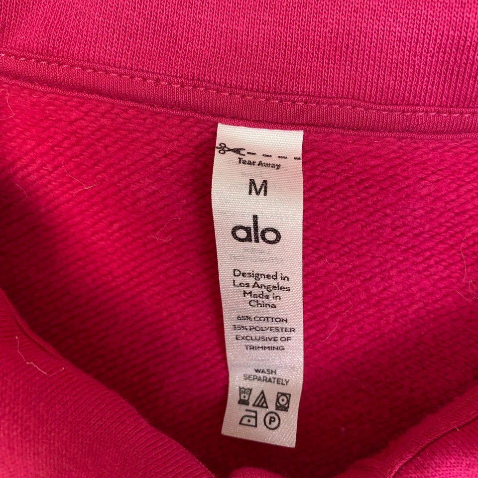 Alo Yoga Cropped Polo Sweatshirt Bright Pink Long Sleeve Pullover Women's M - Image 3 of 4