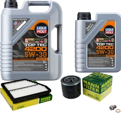 MANN Inspektionspaket 6 L LIQUI MOLY Top Tec 4200 5W-30 für Hyundai Matrix FC