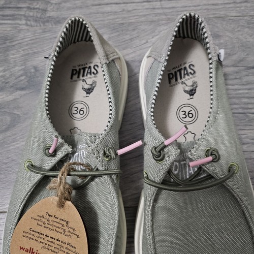 Walk In Pitas Women's Slip On Shoes Size UK 3 EU 36 Green Canvas Loafers New - Picture 2 of 9