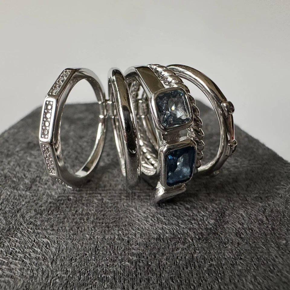 David Yurman 925 Sterling Silver Blue Topaz Multi-Row Metro Ring – US Size 8 - Image 4 of 4