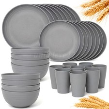 Multi Colours Wheat Straw Dinnerware Bowl Plates 16/32PCS Round Tableware Set UK