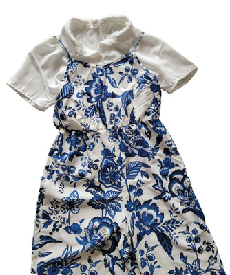 Set!! Jumpsuit w/ floral print and white top combo, Size 10 for girls