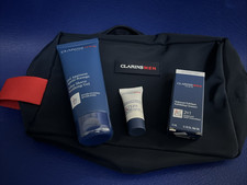 CLARINS MEN After Shave Soothing Gel & Exfoliating Cleanser Set With Bag