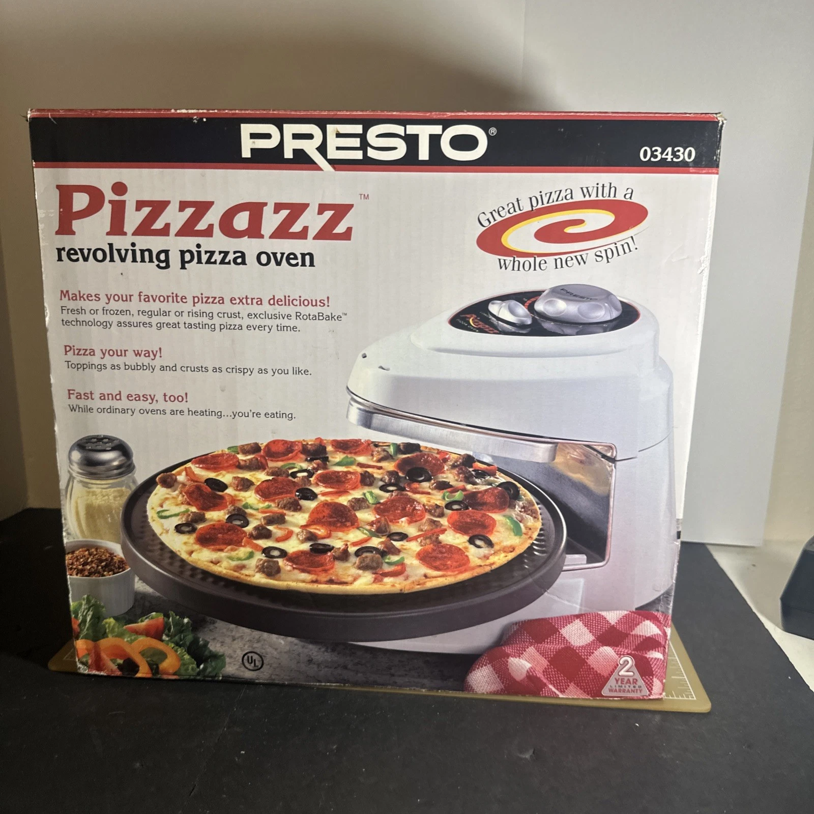 Presto Pizzazz Rotating Pizza Oven White Model 03430 Tested & Working