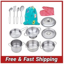 Yellora 12pc Kids Play Pots and Pans Set Stainless Steel Kitchen Cookware Toys
