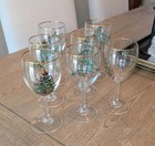 SPODE Wine Glasses Clear Glass Christmas Tree Holly Collectible 7.25" Set of 7
