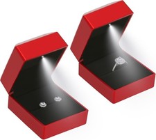 2 Pieces Ring Earring Gift Box with LED Light, Elegant Velvet Ring Case Jewelry