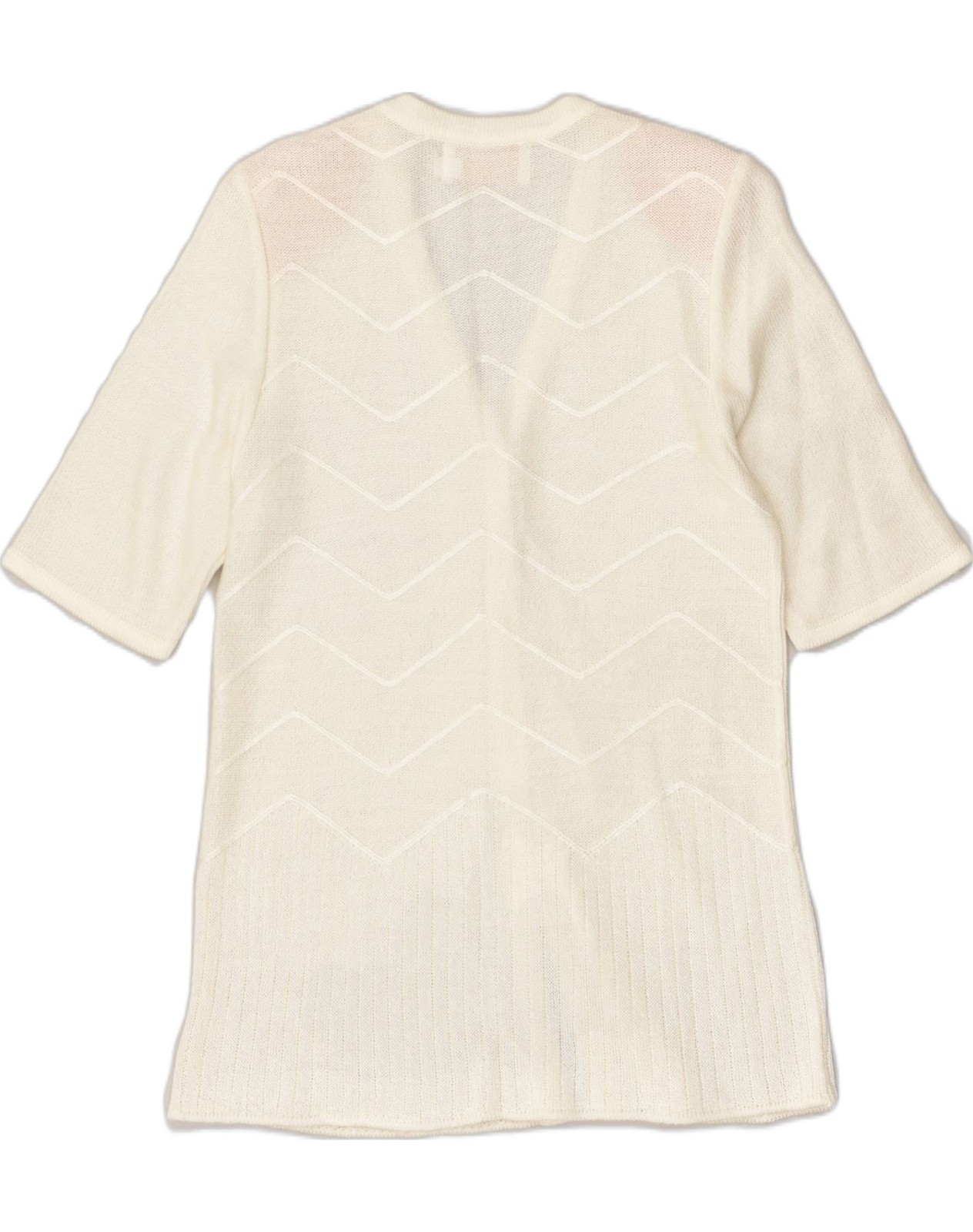 VINTAGE Womens Short Sleeve Cardigan Sweater UK 10 Small Off White Cotton AP11 thumbnail 2