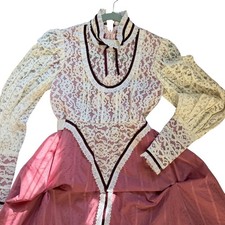 Hand Sewn Victorian Gothic Costume Dress Lace Bodice Long Sleeve High Neck XS/S