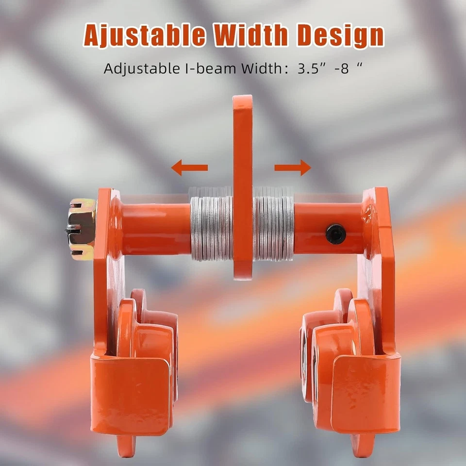 Manual Trolleys-Heavy Duty 4400LBS / 2 Ton Capacity Push Beam Trolley with Dual - Image 4 of 4