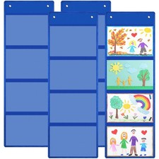 4 PCS Pocket Chart Classroom 37.4x13 Inch 4 Pocket Blue Hanging Decor