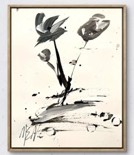 Maria Art BLACK FLOWERS WHITE BACKING 14x17 PAPER Modern Wall Decor Original Pop