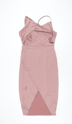 Missguided Bodycon-Damen rosa Polyester Größe 10 Wasserfallausschnitt Reißverschluss