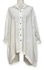 Eleven Stitch Design White Oversized Button Down Shirt M USA Made Balloon Hem