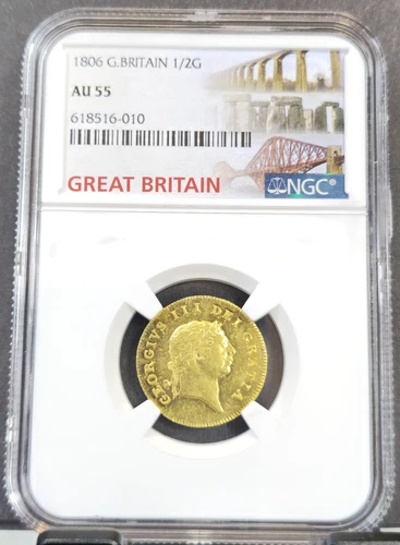 1806 GREAT BRITAIN GOLD 1/2 GUINEA GEORGE III NGC AU 55 RARE BEAUTIFUL COIN