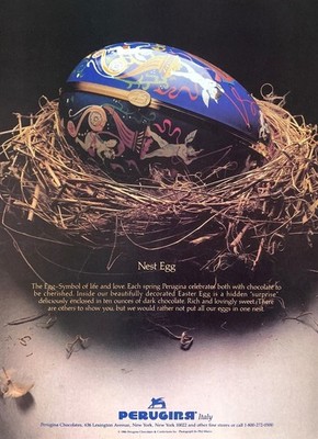 1986 PERUGINA Chocolate Egg Nest: Symbol of Life & Love Original PRINT AD