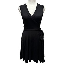 Black Wrap Dress Sleeveless Casual Party Fit&Flare Women XS SideTie USA Made NEW