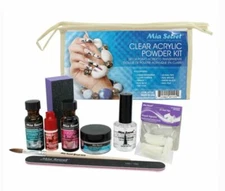 CLEAR ACRYLIC POWDER MIA SECRET PROFESSIONAL FULL NAIL KIT - 9PCS