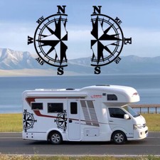2X Wohnwagen Wohnmobil Caravan Windrose Kompass Landschaft Aufkleber