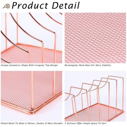 File Sorter Organizer 5 Section Magazine Holder Rack Desktop Wire Book Stand ... - Picture 5 of 6